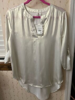 Cato Metallic Ivory Satin Tunic Top